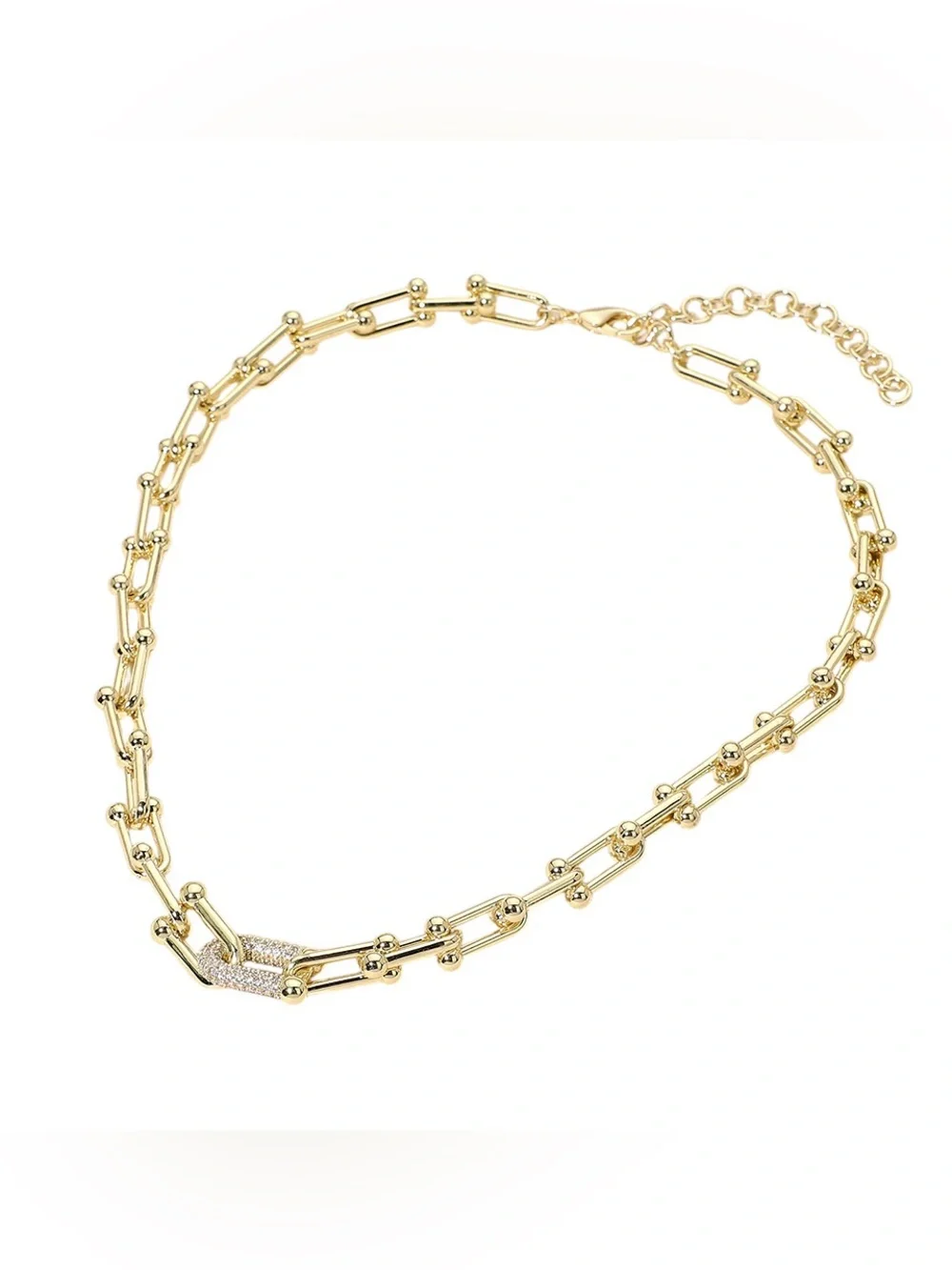 CZ Pave Accent Industrial Link Chunky Chain Necklace
